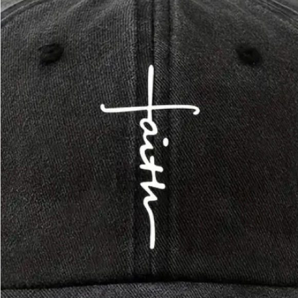 Unisex Black Distressed Faith Embroidered Vintage Adjustable Baseball Cap NEW - Picture 2 of 2